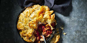 Tomatoes and peppers add a ray of sunshine to this cosy chicken pie.