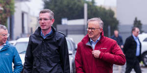 Prime Minister Anthony Albanese and NSW Premier Dominic Perrottet in the flood-affected Hawkesbury region.