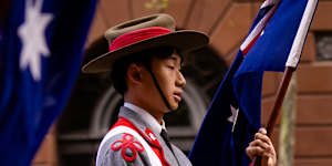 The Anzac Day march from Elizabeth Street to Hyde Park in Sydney.