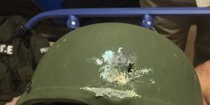 The helmet an officer in Orlando police department was wearing when responding to the shooting.