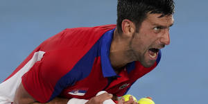 Novak Djokovic was fired up during his semi-final against Alexander Zverev at the Tokyo Olympics