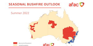 The seasonal bushfire outlook shows parts of inland NSW face above-average fire danger risk.