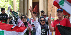 Pro-Palestinian protesters outside the NSW Supreme Court on Thursday.