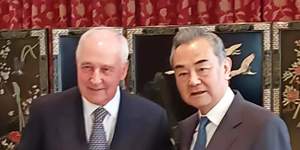 Paul Keating and Chinese Foreign Minister Wang Yi at the Chinese consulate in Sydney last Thursday.