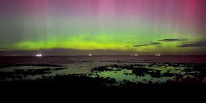 The aurora australis (southern lights) over Williamstown,Melbourne on Saturday.