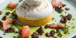 Burrata perched on pumpkin puree.