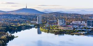 An aerial view of Canberra from Belconnen in the morning.