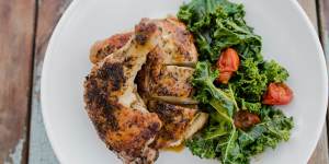 Organic roast chicken with kale and anchovy at Pulp Kitchen.