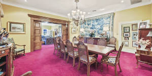 The 10-bedroom homestead has formal lounge and dining rooms adorned with mementoes of Alan Jones’s public career.