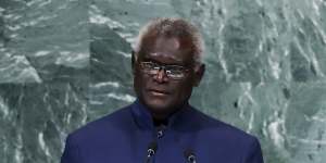 Prime Minister of the Solomon Islands Manasseh Sogavare addresses United Nations General Assembly.