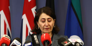 NSW Premier Gladys Berejiklian addressing the media on Friday. 