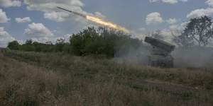 Ukrainians fire toward Russian controlled territory in the Donetsk region of eastern Ukraine.