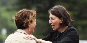 Premier Gladys Berejiklian (right) and Roads Minister Melinda Pavey at Spit Road in Mosman on Thursday.