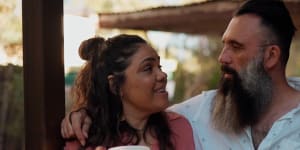 In a No campaign ad,the Coalition’s newly appointed Indigenous Australians spokeswoman Jacinta Nampijinpa Price (pictured with husband Colin Lillie) describes the Voice as a change that “will divide us”.