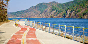 The bike path alongside the Nakdong River.
