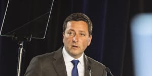 Opposition Leader Matthew Guy addresses supporters at the Coalition’s campaign launch last week.