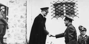 Adolf Hitler greets Ante Pavelic,leader of the Nazi-backed Croatian puppet state,in Bavaria in 1941.