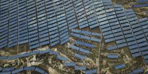 A solar panel installation is seen in Ruicheng County in central China’s Shanxi Province.