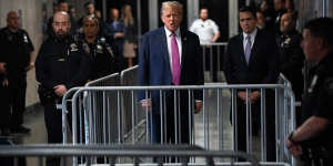 Donald Trump outside Manhattan criminal court in New York at the weekend.