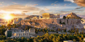 The Acropolis of Athens,Greece,with the Parthenon Temple on top of the hill. 