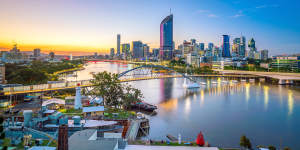 Brisbane’s skyline and river at twilight