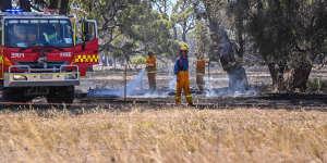 A Country Fire Authority crew put out smouldering fires that continue to burn at Dadswell Bridge.