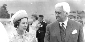 Staying out of it...The Queen with Governor-General Sir John Kerr in 1977.