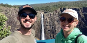 Sarah and Gideon van Zyl enjoying the Wallaman Falls near Townsville after moving to Queensland from Mildura.