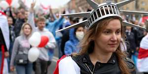 Tens of thousands continued to protest the official presidential election results in Minsk,Belarus,on Sunday,September 27