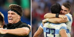 All Blacks take down Ireland in epic quarter-final,Argentina surge back to beat Wales