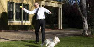 New order:Prime Minister Anthony Albanese with his dog Toto at The Lodge in Canberra.