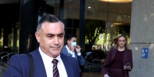 Former Deputy Premier John Barilaro leaves the ICAC after giving evidence on Monday.