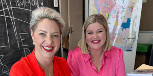 Kara Cook,the outgoing Brisbane Labor councillor for Morningside,with state government media advisor Lucy Collier (right) who will take over the role in May after Cook’s departure.