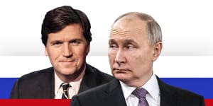 Tucker Carlson and Vladimir Putin.