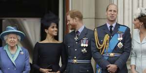 The Queen with Meghan,Harry,William and Catherine in July 2018. 