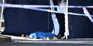 The body of Ferenc “David” Stemler,28,the latest victim of Sydney’s drug wars,lies on a Sydney street. 
