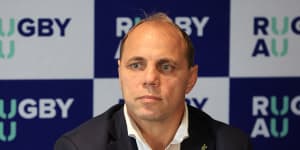 Rugby Australia chief executive Phil Waugh address the media on Thursday. 