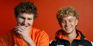 GWS Giants player Tom Green and social media content manager Jacob Gaynor,who host podcast In the Green Room.