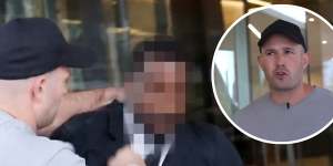 Stills from a video of an alleged attack on a Channel Nine security guard.