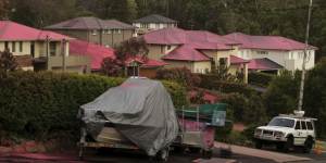 Fire retardant used on properties on Barwon Avenue during a fire in South Turramurra.