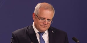 Scott Morrison announcing an updated draft of the Religious Discrimination Bill in December 2019.