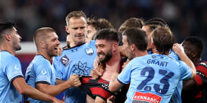 ‘It was quite fiery’:Ninkovic dragged from Sydney FC’s rooms after post-match clash