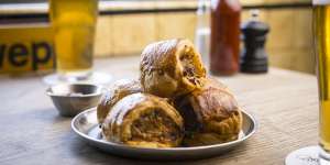 Sausage rolls at the Builders Arms Hotel,Fitzroy.