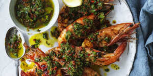Grilled prawns with chermoula.
