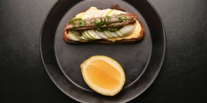 Anchovy on toast at Napier Quarter cafe and wine bar in Fitzroy.
