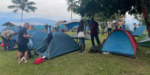 The prime ministers’ entourage sets up camp in Deniki on Tuesday.