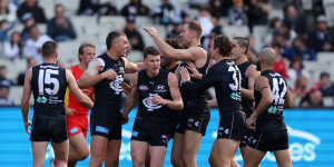 Patrick Cripps kicked three goals in a dominant performance.