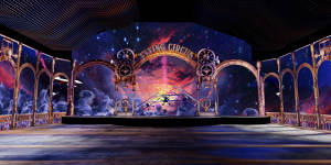 A scene with vintage planes and aerial acrobatics in Dream Circus.