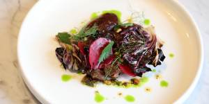 Wagyu ox tongue with treviso and beetroot.