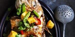 Crispy fried snapper with sweet and sour sauce.